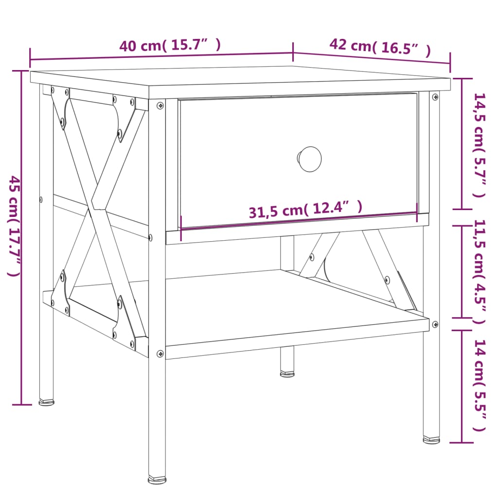 Table de chevet noir 40x42x45 cm bois d’ingénierie - XIOS