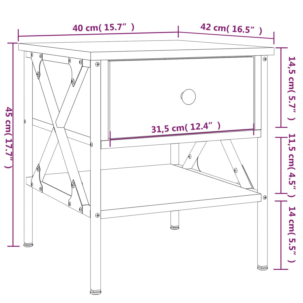 Table de chevet chêne sonoma 40x42x45 cm bois d'ingénierie - XIOS