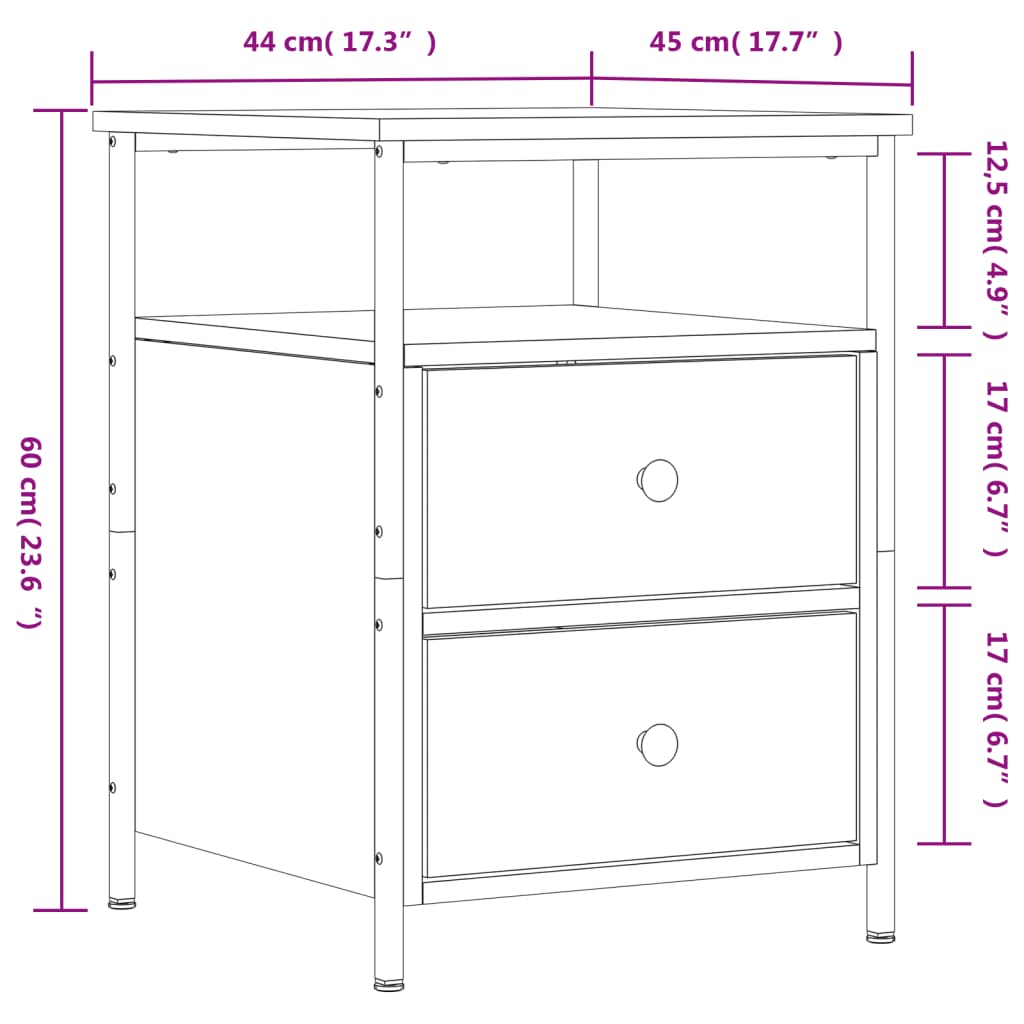 Table de chevet chêne sonoma 44x45x60 cm bois d'ingénierie - XIOS