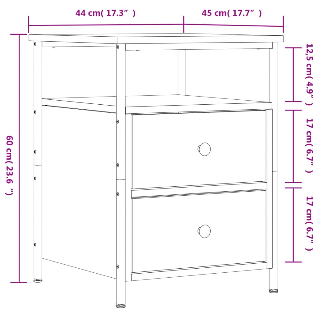 Table de chevet chêne marron 44x45x60 cm bois d'ingénierie - XIOS