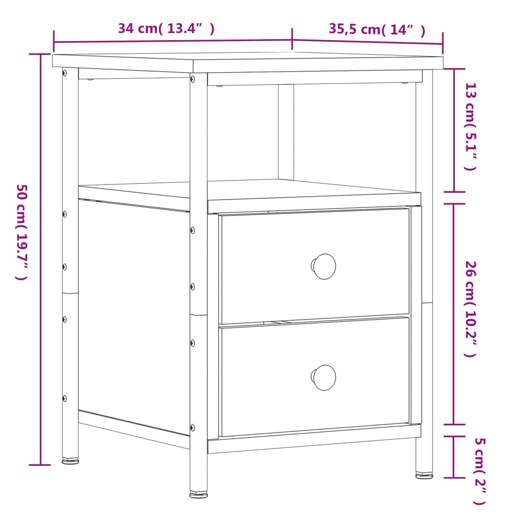 Table de chevet chêne fumé 34x35,5x50 cm bois d'ingénierie - XIOS