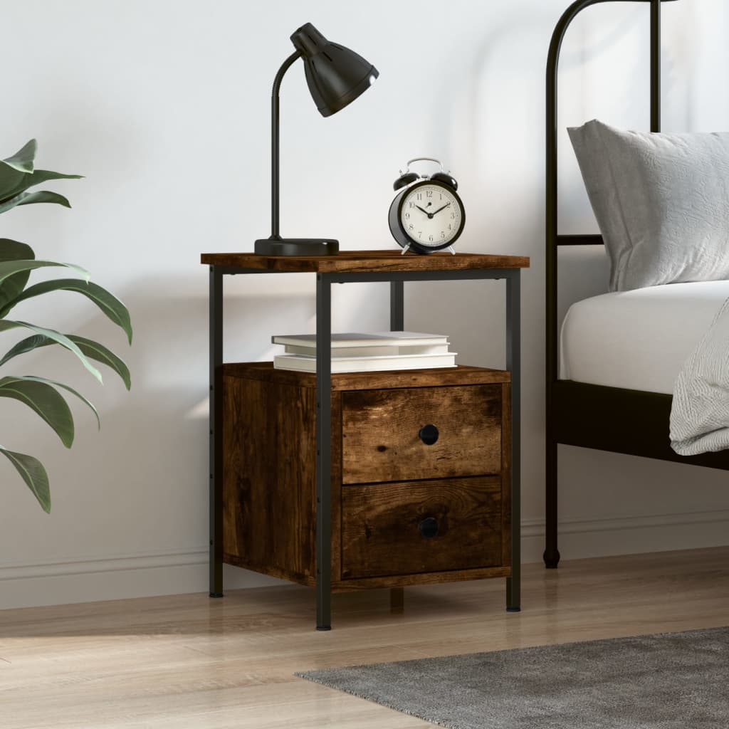 Table de chevet chêne fumé 34x35,5x50 cm bois d'ingénierie - XIOS