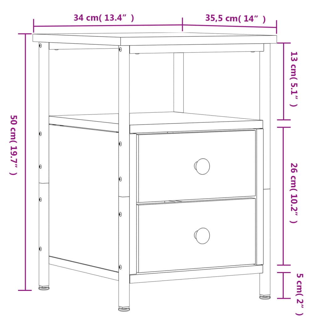 Table de chevet chêne marron 34x35,5x50 cm bois d'ingénierie - XIOS
