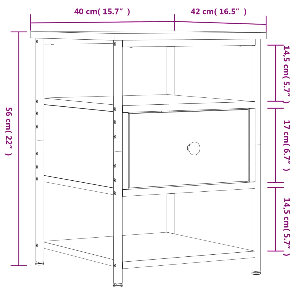 Table de chevet sonoma gris 40x42x56 cm bois d'ingénierie - XIOS