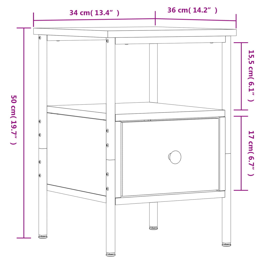 Table de chevet noir 34x36x50 cm bois d’ingénierie - XIOS