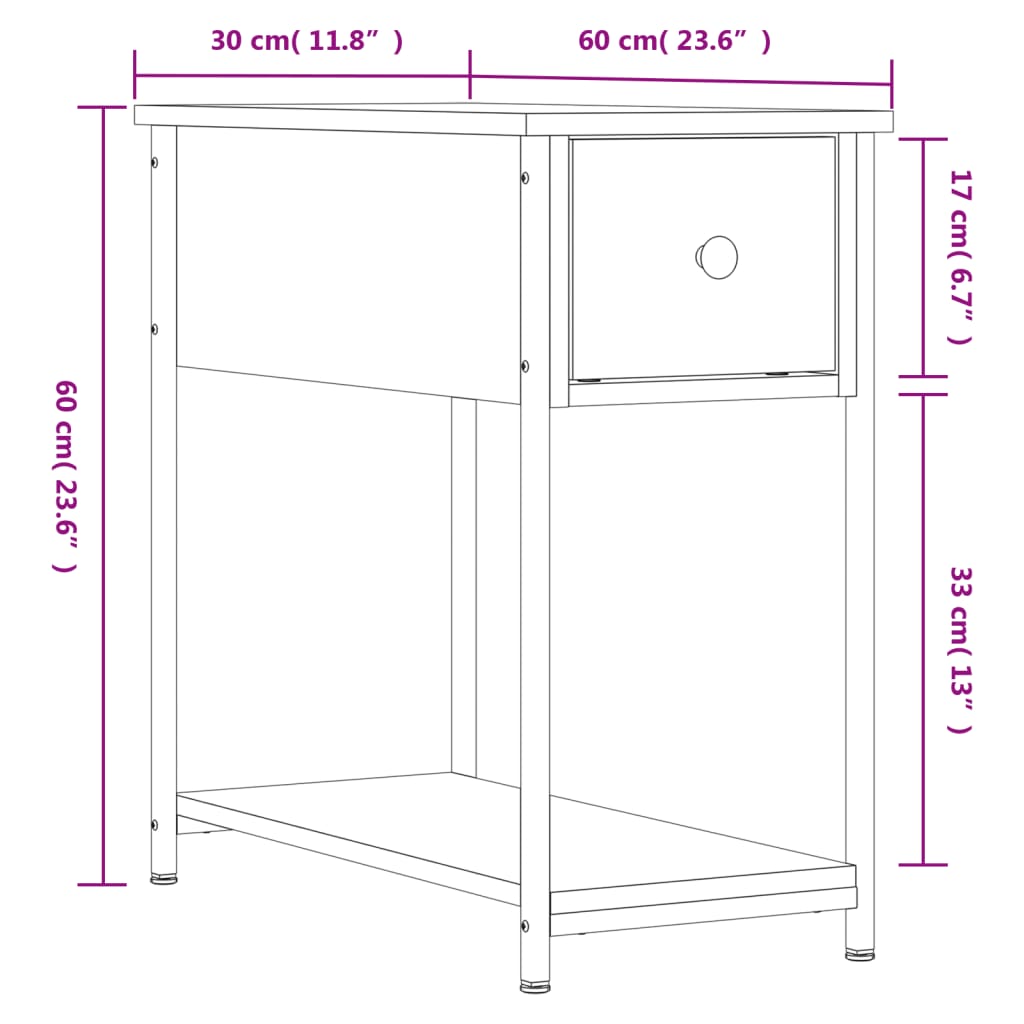 Table de chevet sonoma gris 30x60x60 cm bois d'ingénierie - XIOS