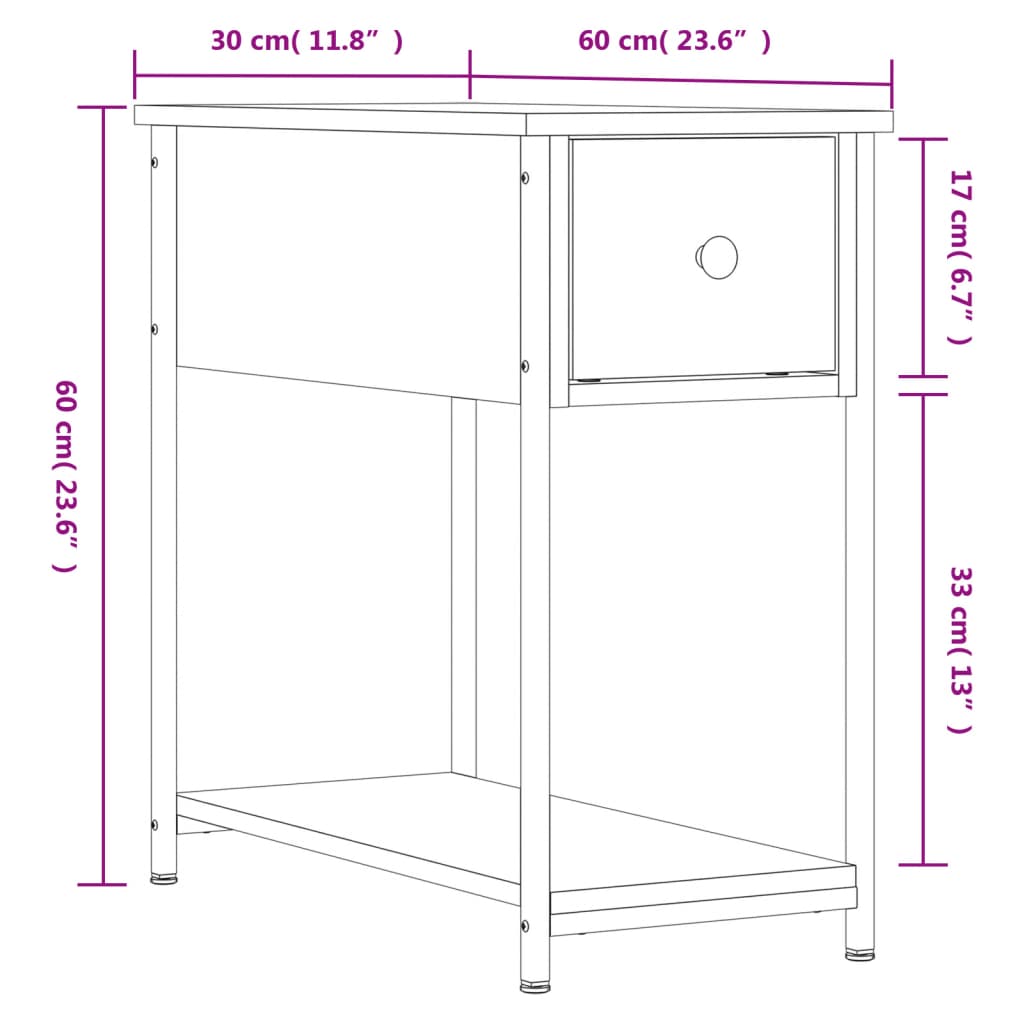 Table de chevet chêne marron 30x60x60 cm bois d'ingénierie - XIOS