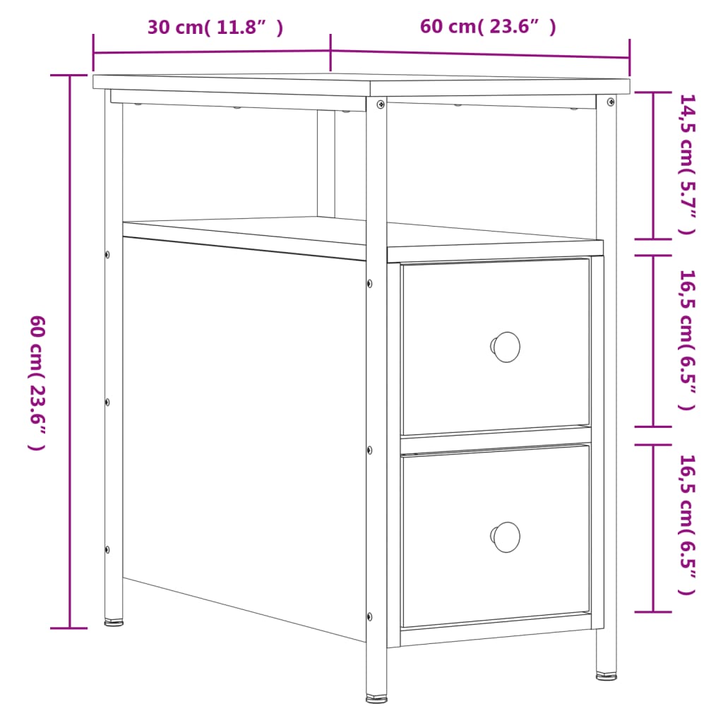 Table de chevet chêne fumé 30x60x60 cm bois d'ingénierie - XIOS