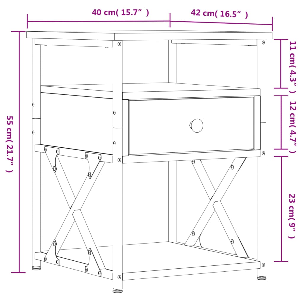 Table de chevet chêne fumé 40x42x55 cm bois d'ingénierie - XIOS