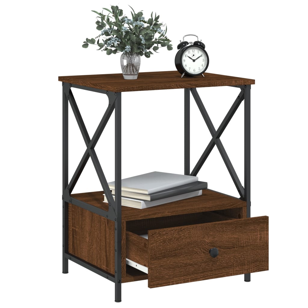 Table de chevet chêne marron 50x41x65 cm bois d'ingénierie - XIOS