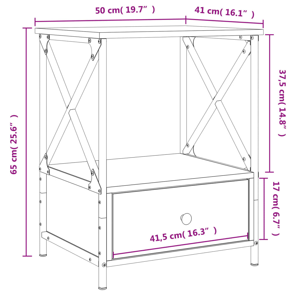 Table de chevet chêne marron 50x41x65 cm bois d'ingénierie - XIOS