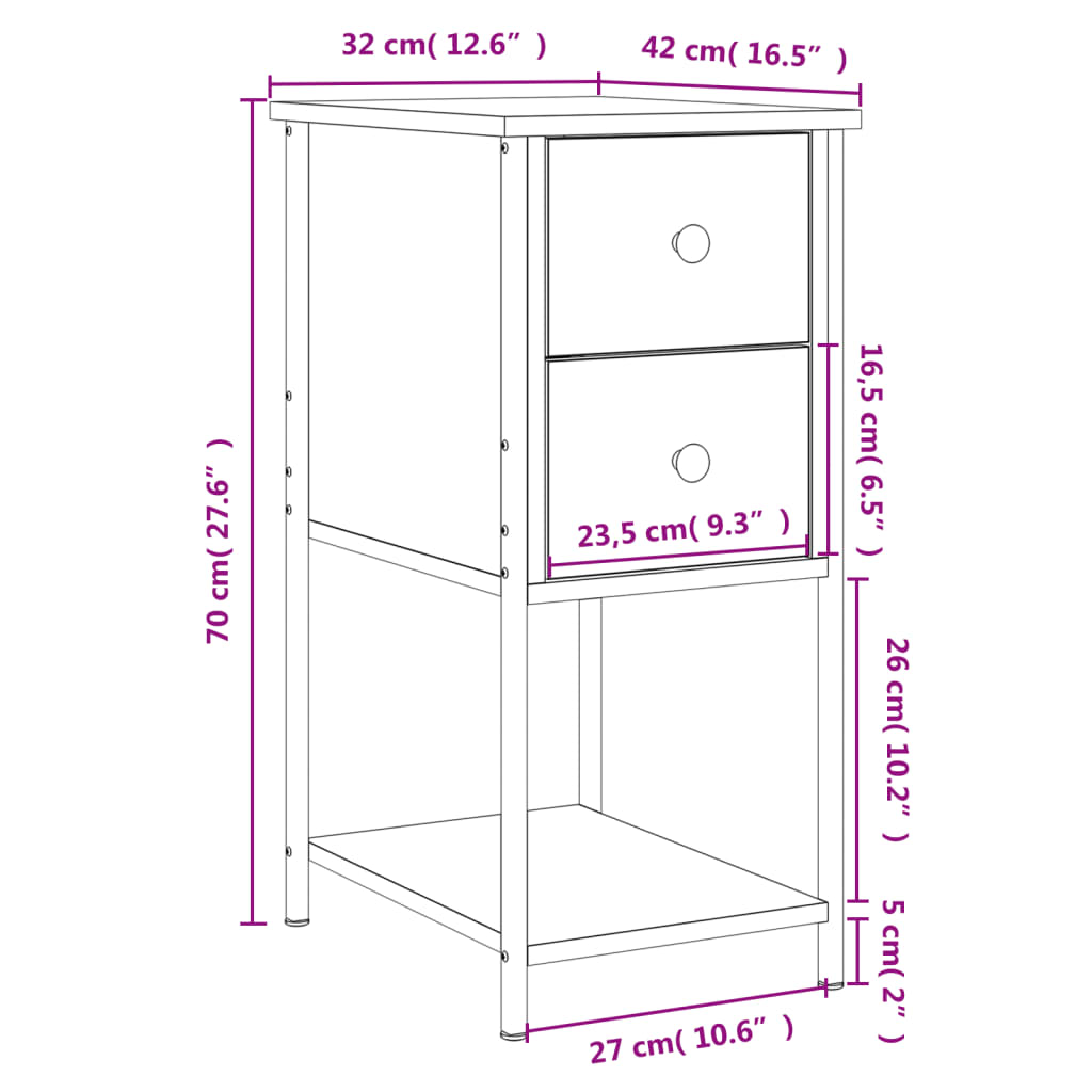 Table de chevet chêne sonoma 32x42x70 cm bois d'ingénierie - XIOS