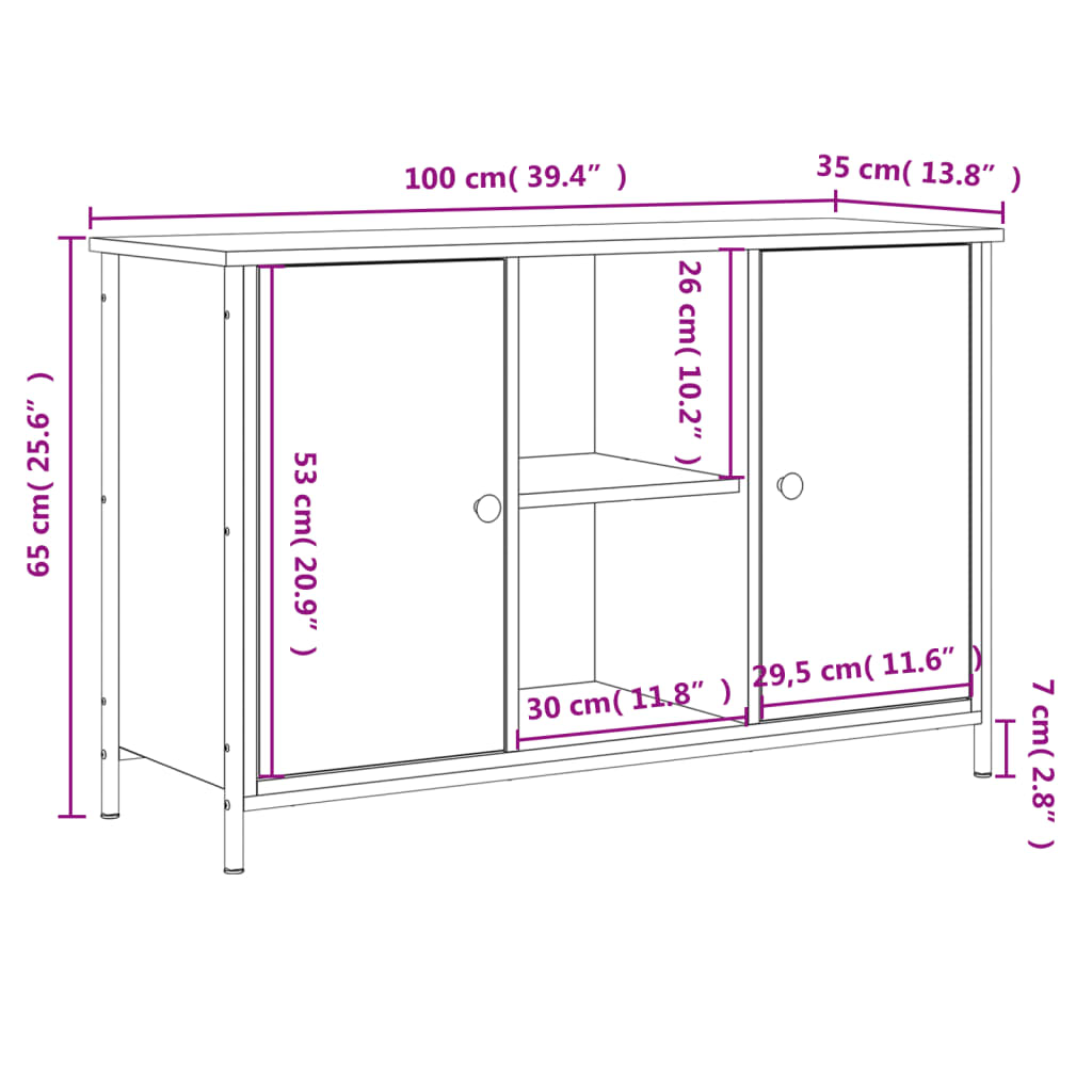 Meuble TV sonoma gris 100x35x65 cm bois d'ingénierie - XIOS
