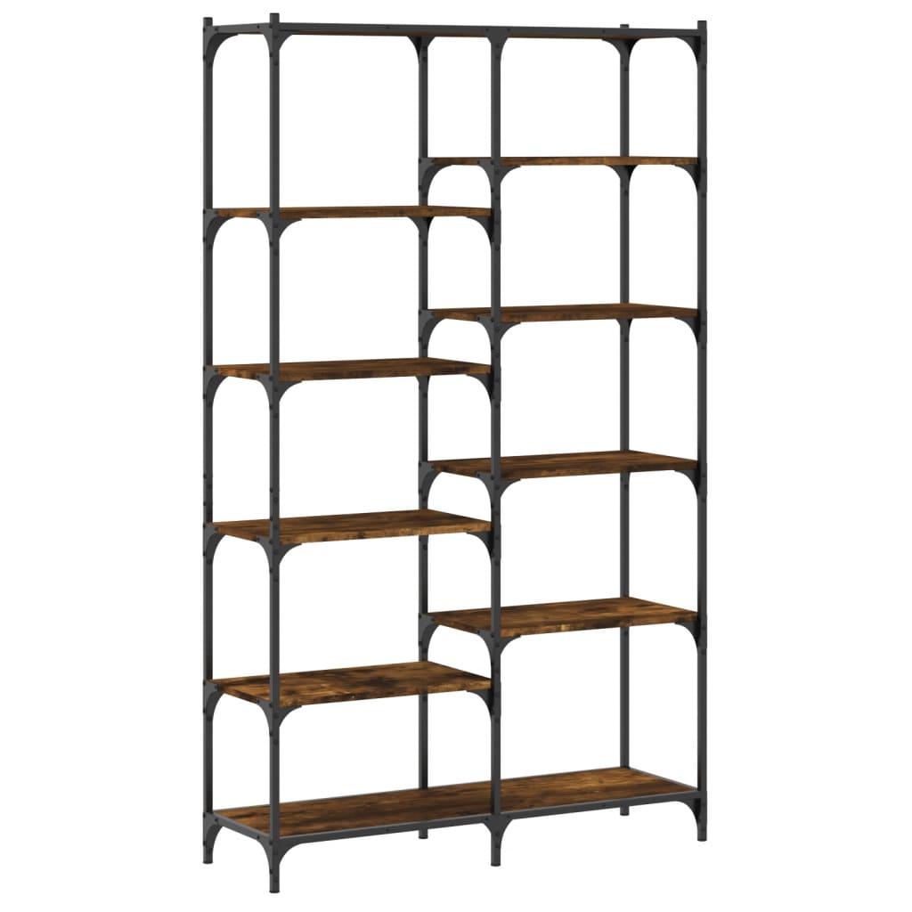Bibliothèque chêne fumé 100x32x170 cm bois d'ingénierie et fer - XIOS