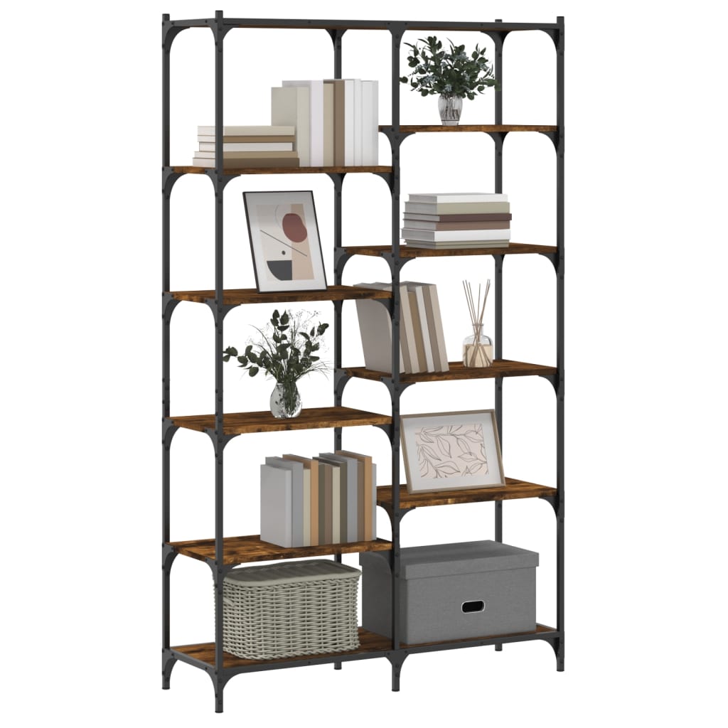 Bibliothèque chêne fumé 100x32x170 cm bois d'ingénierie et fer - XIOS