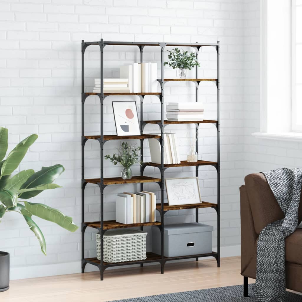Bibliothèque chêne fumé 100x32x170 cm bois d'ingénierie et fer - XIOS