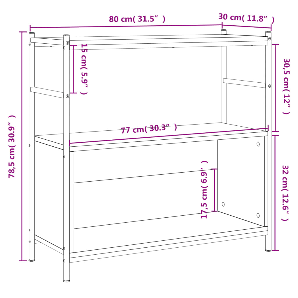 Bibliothèque chêne sonoma 80x30x78,5cm bois d'ingénierie et fer - XIOS