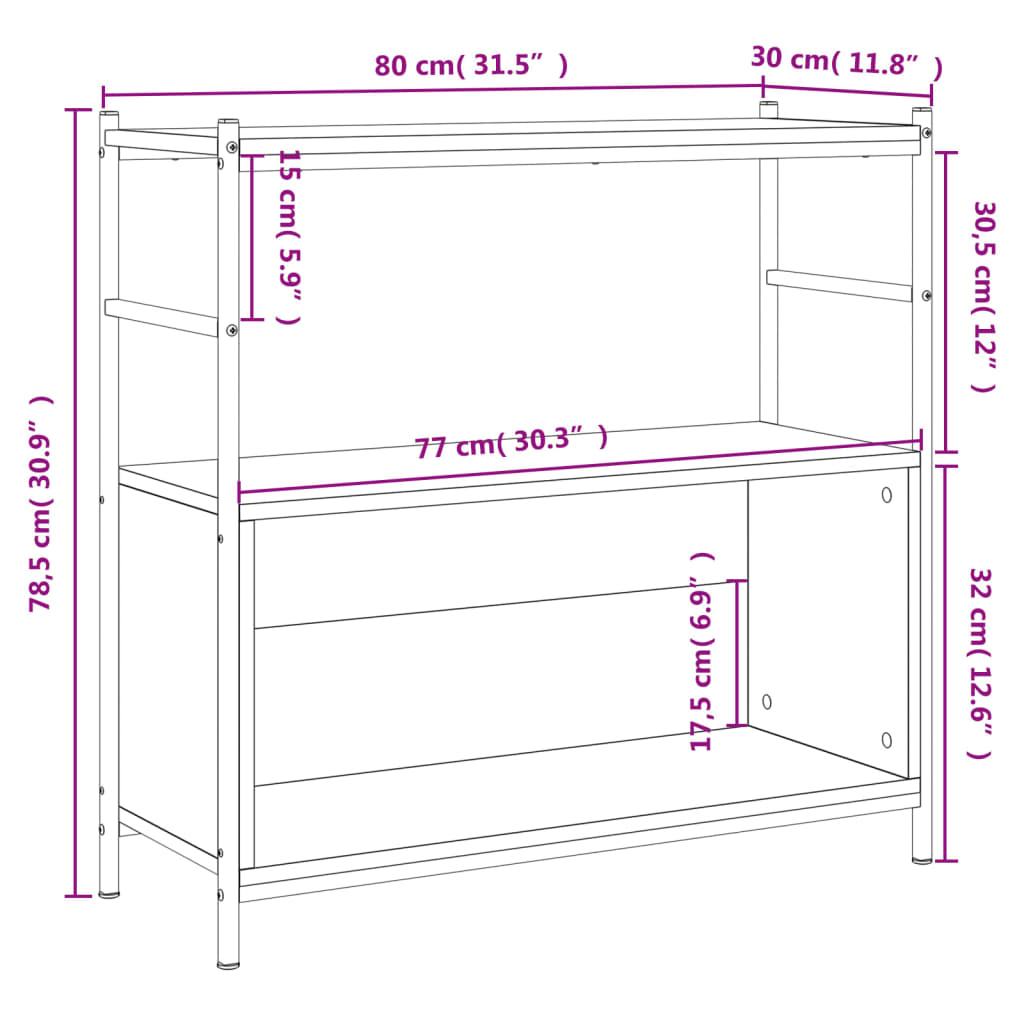 Bibliothèque sonoma gris 80x30x78,5 cm bois d'ingénierie et fer - XIOS