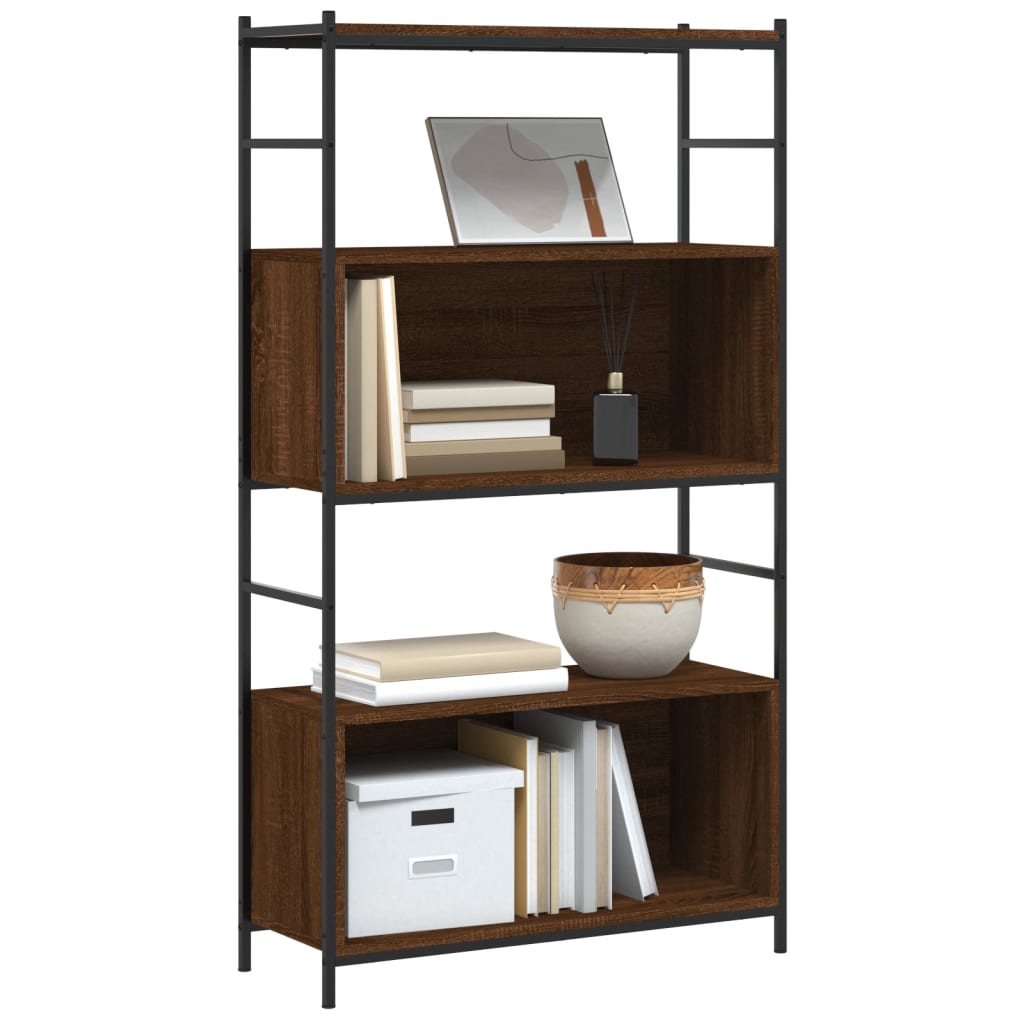 Bibliothèque chêne brun 80x30x145,5 cm bois d'ingénierie et fer - XIOS