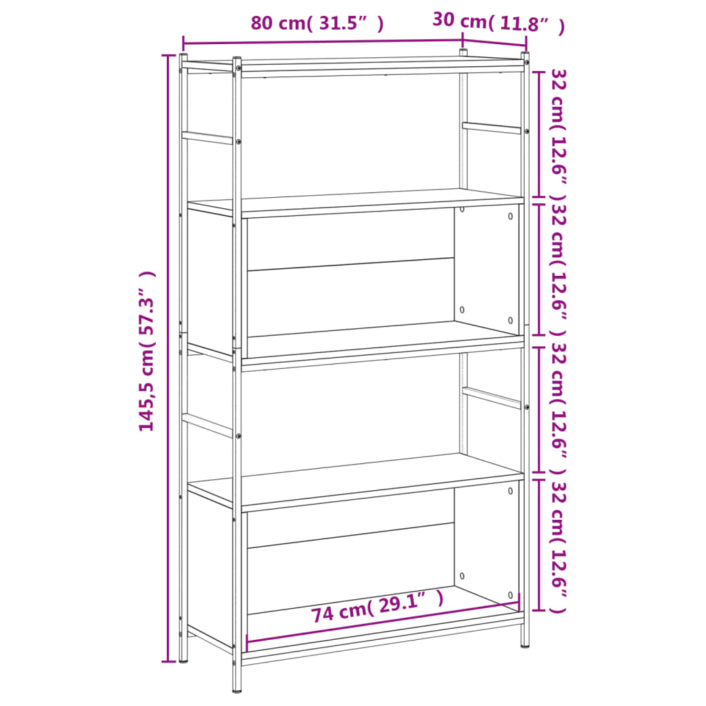 Bibliothèque chêne brun 80x30x145,5 cm bois d'ingénierie et fer - XIOS