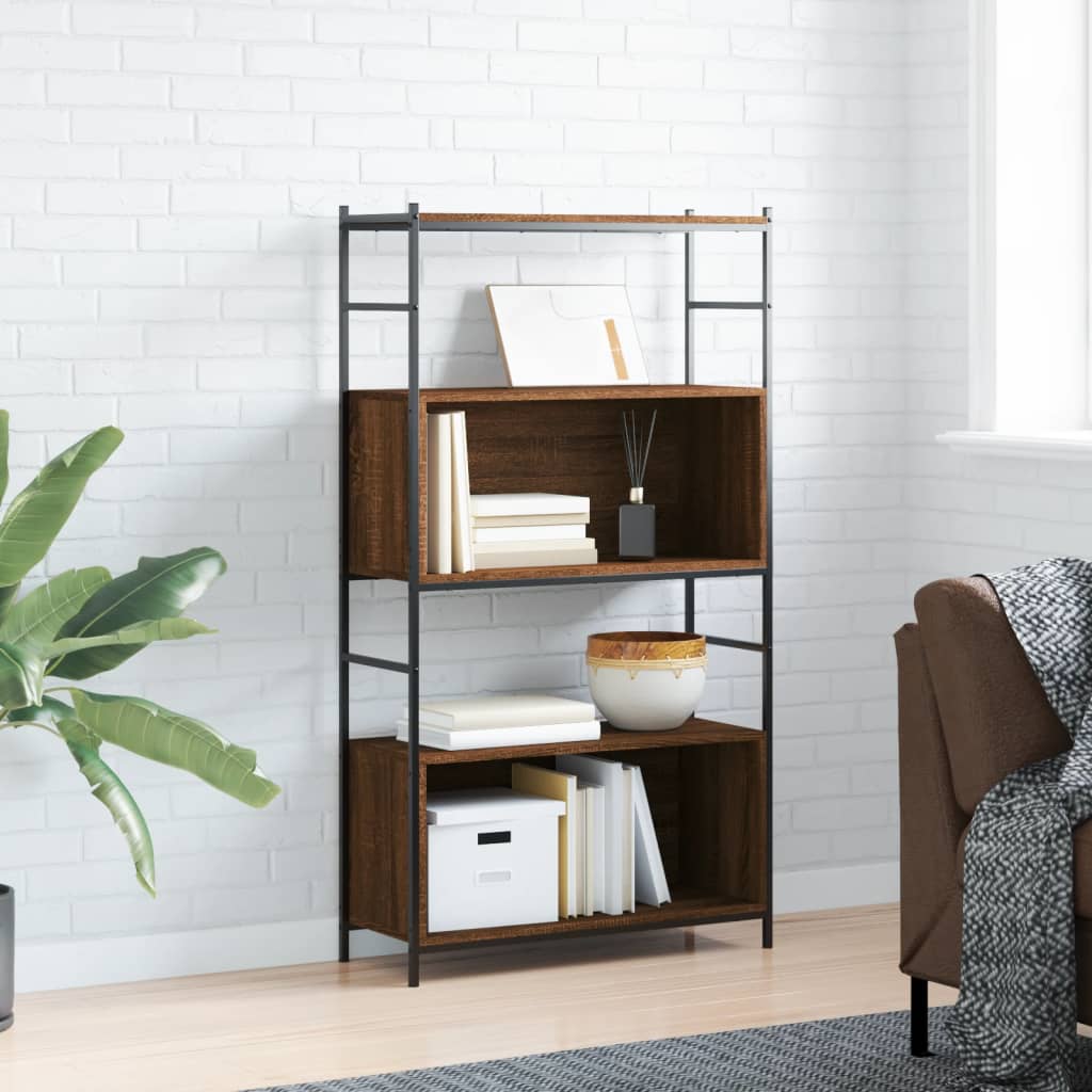 Bibliothèque chêne brun 80x30x145,5 cm bois d'ingénierie et fer - XIOS