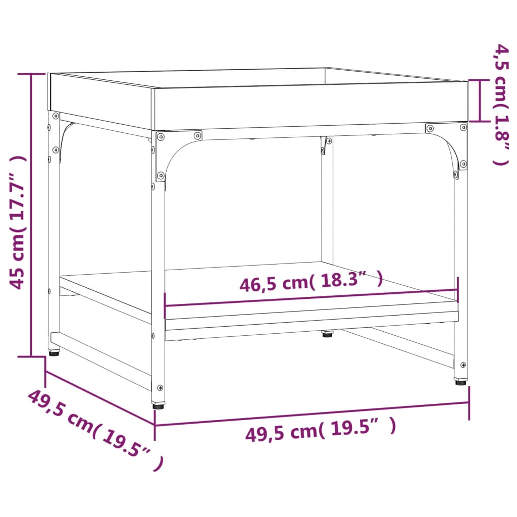 Table basse chêne fumé 49,5x49,5x45 cm bois d'ingénierie - XIOS