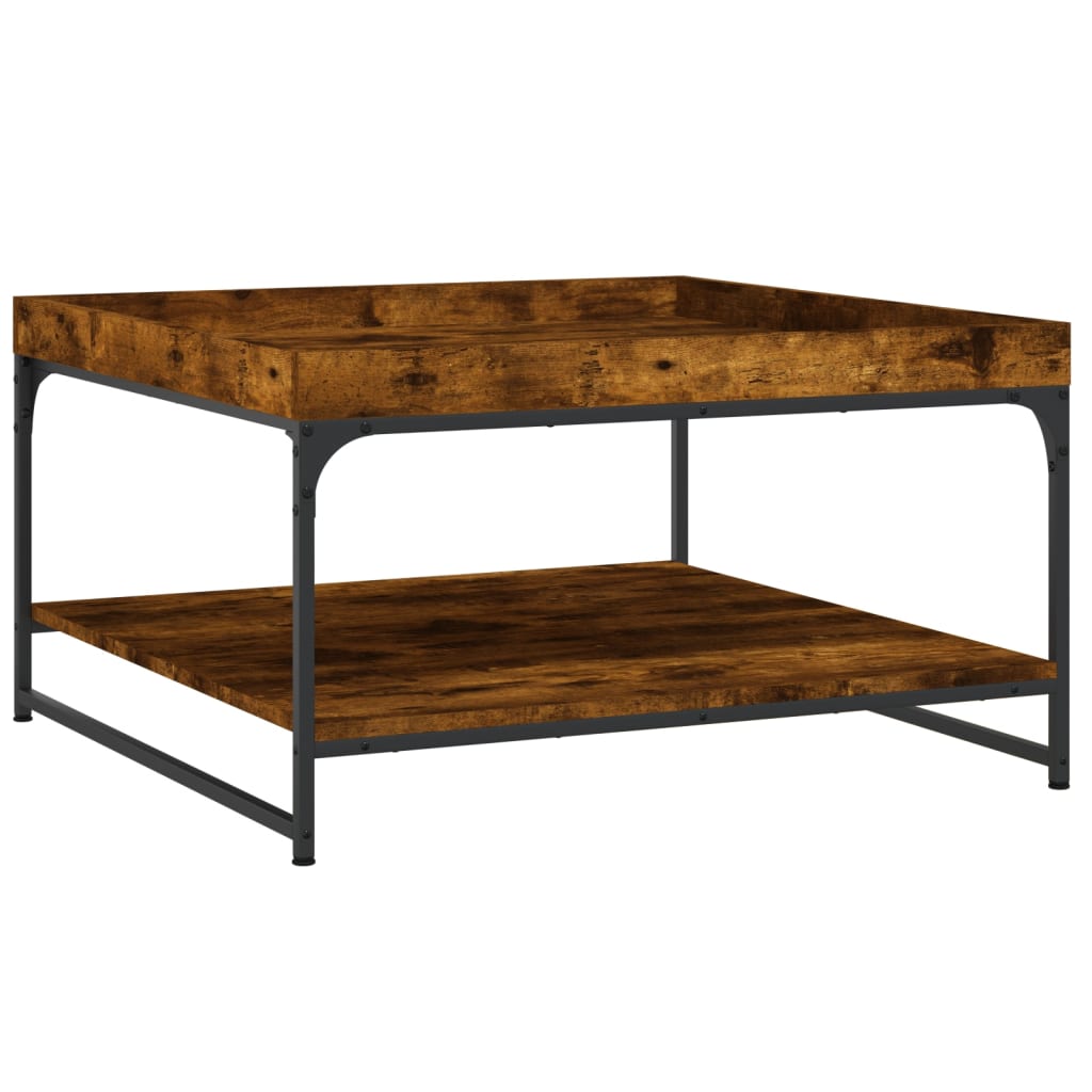 Table basse chêne fumé 80x80x45 cm bois d'ingénierie et fer - XIOS