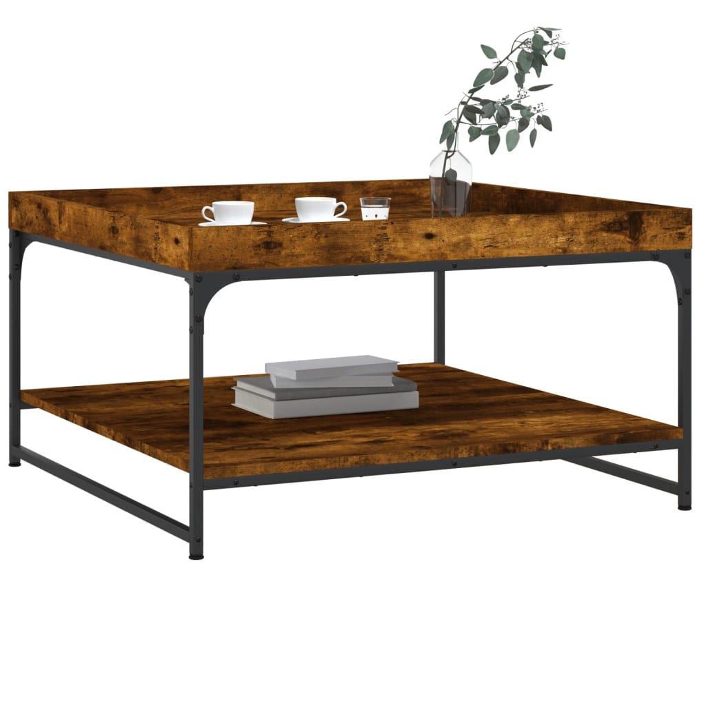 Table basse chêne fumé 80x80x45 cm bois d'ingénierie et fer - XIOS