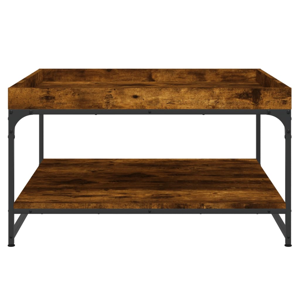 Table basse chêne fumé 80x80x45 cm bois d'ingénierie et fer - XIOS
