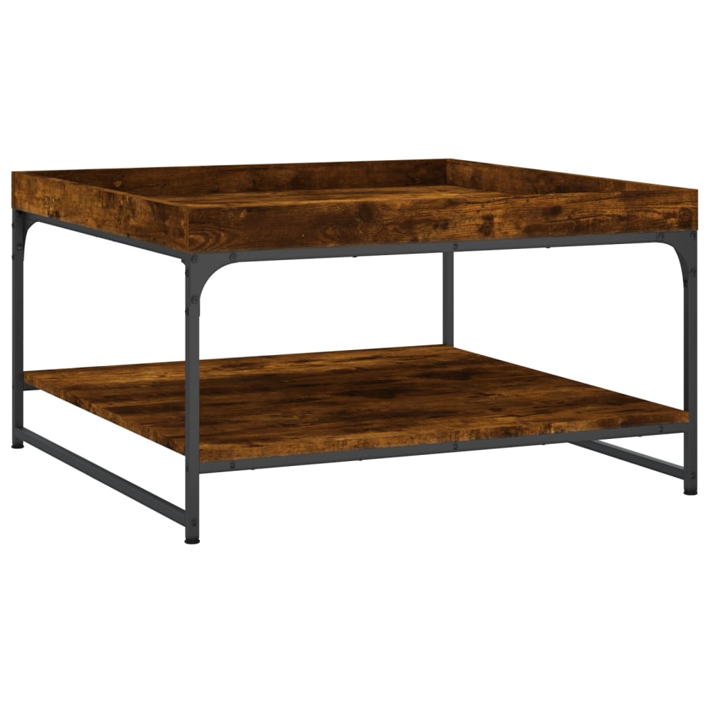 Table basse chêne fumé 80x80x45 cm bois d'ingénierie et fer - XIOS
