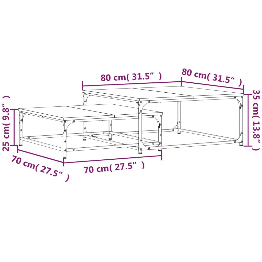 Tables basses gigognes 2 pcs chêne fumé bois d'ingénierie - XIOS