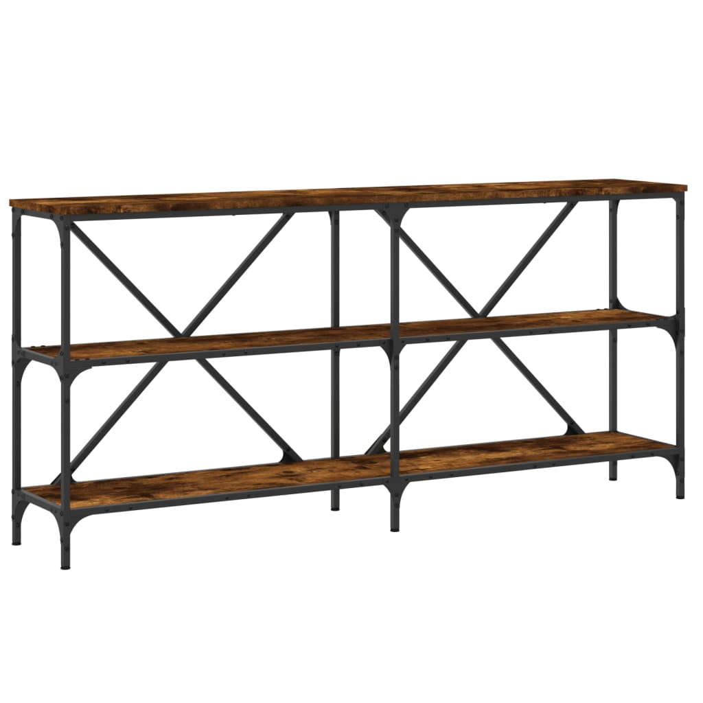 Table console chêne fumé 160x30x75 cm bois d'ingénierie et fer - XIOS