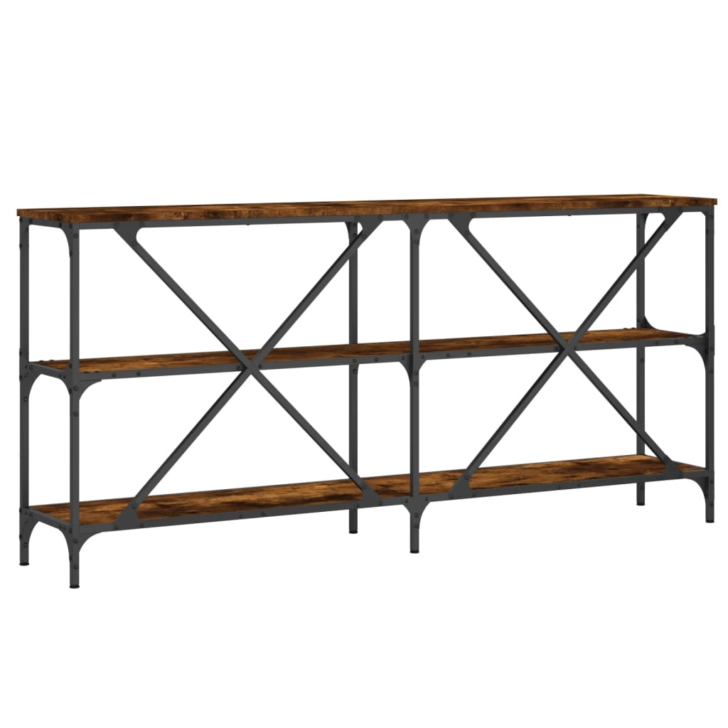 Table console chêne fumé 160x30x75 cm bois d'ingénierie et fer - XIOS