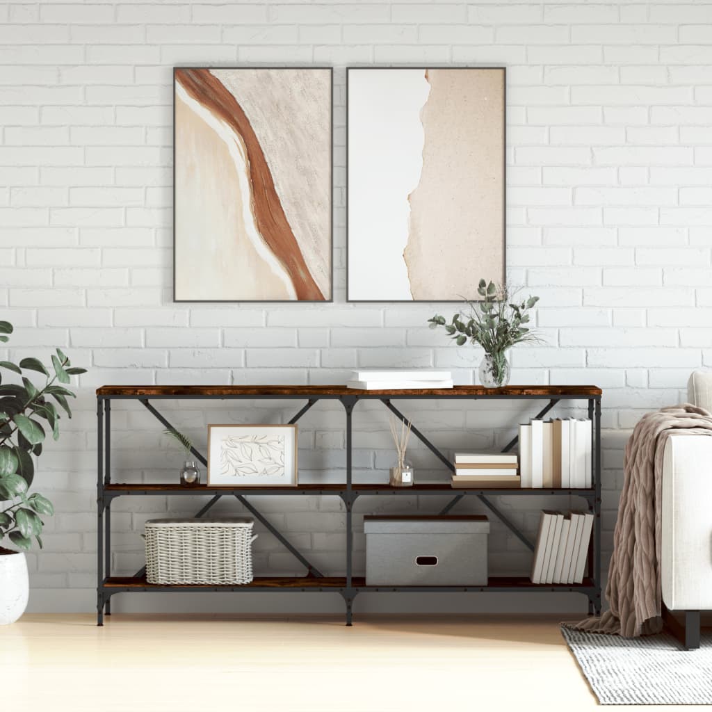 Table console chêne fumé 160x30x75 cm bois d'ingénierie et fer - XIOS