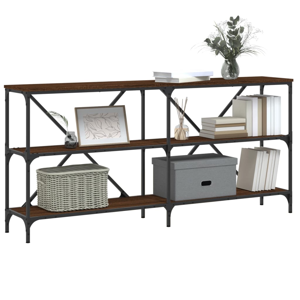 Table console chêne marron 160x30x75cm bois d'ingénierie et fer - XIOS