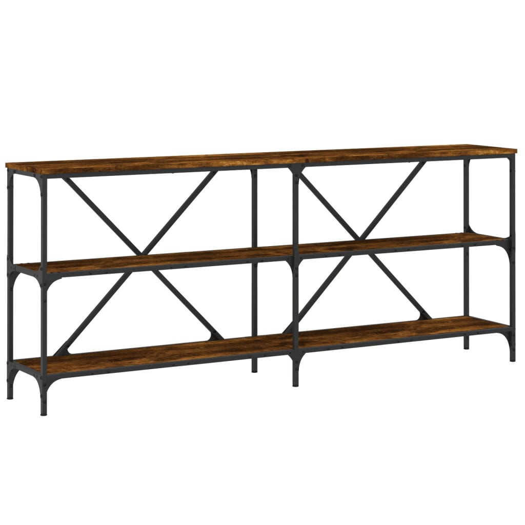 Table console chêne fumé 180x30x75 cm bois d'ingénierie et fer - XIOS
