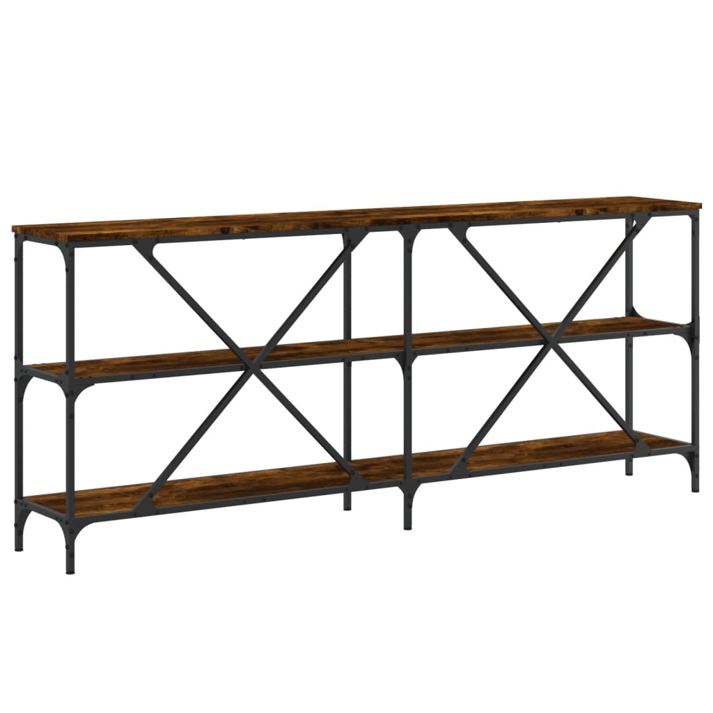 Table console chêne fumé 180x30x75 cm bois d'ingénierie et fer - XIOS
