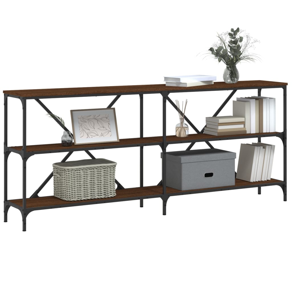 Table console chêne marron 180x30x75 bois d'ingénierie et fer - XIOS