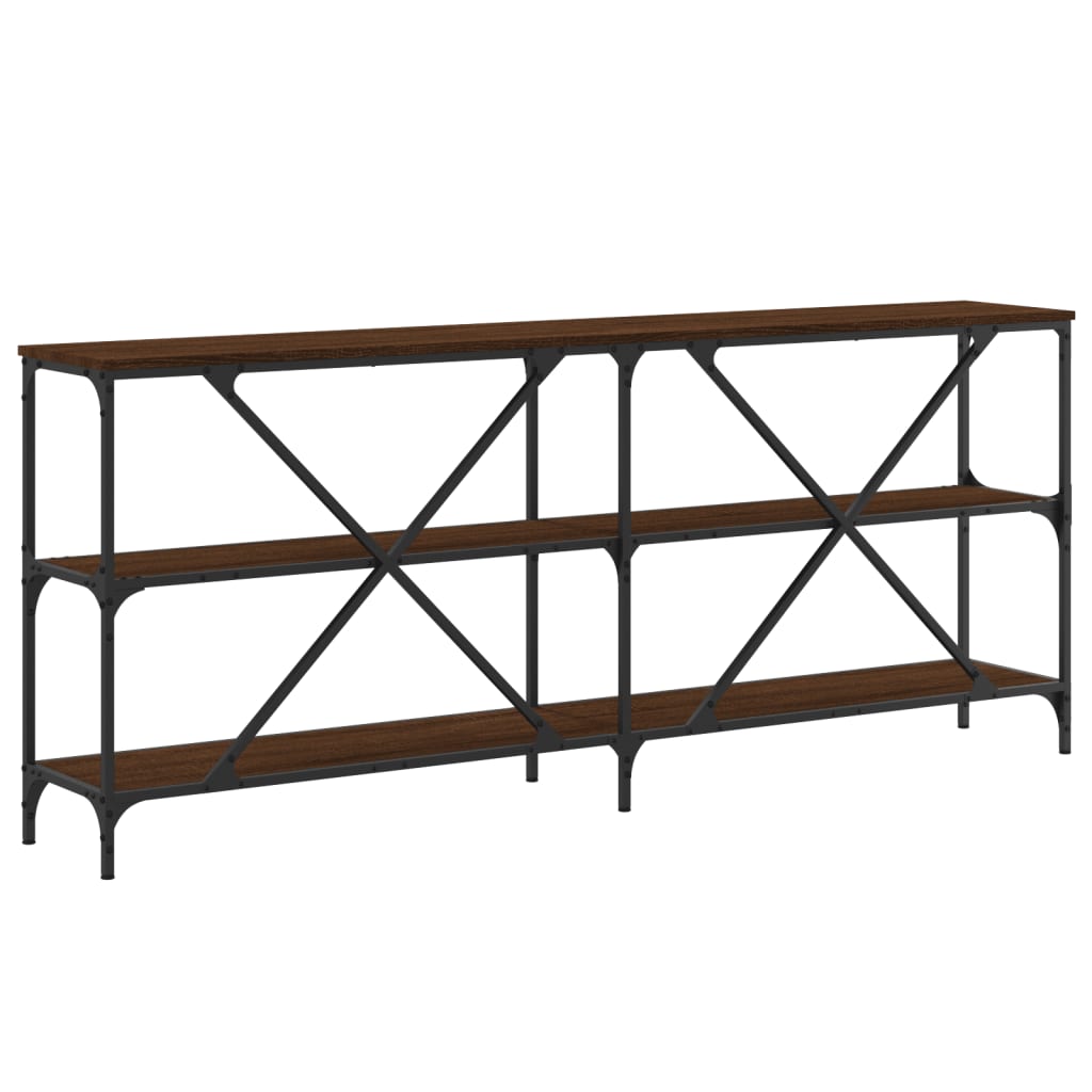 Table console chêne marron 180x30x75 bois d'ingénierie et fer - XIOS