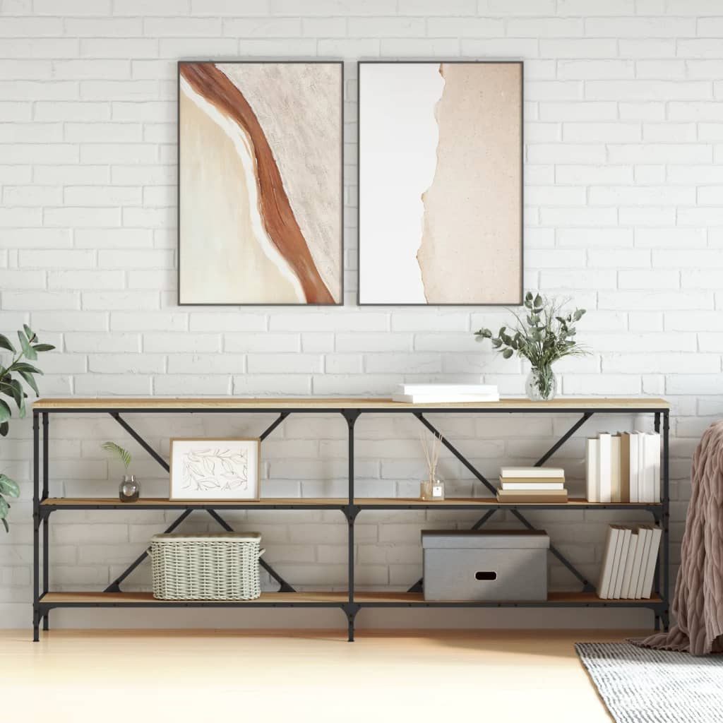 Table console chêne sonoma 200x30x75cm bois d'ingénierie et fer - XIOS