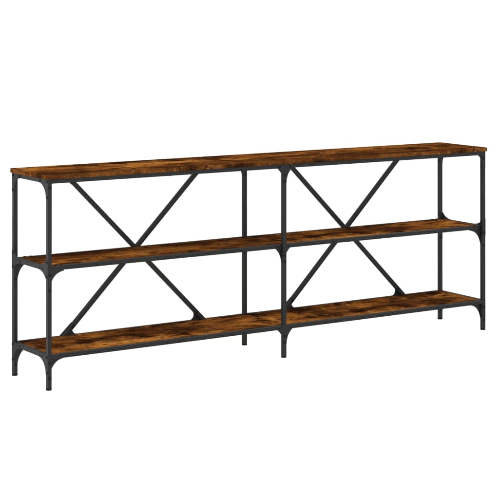 Table console chêne fumé 200x30x75 cm bois d'ingénierie et fer - XIOS