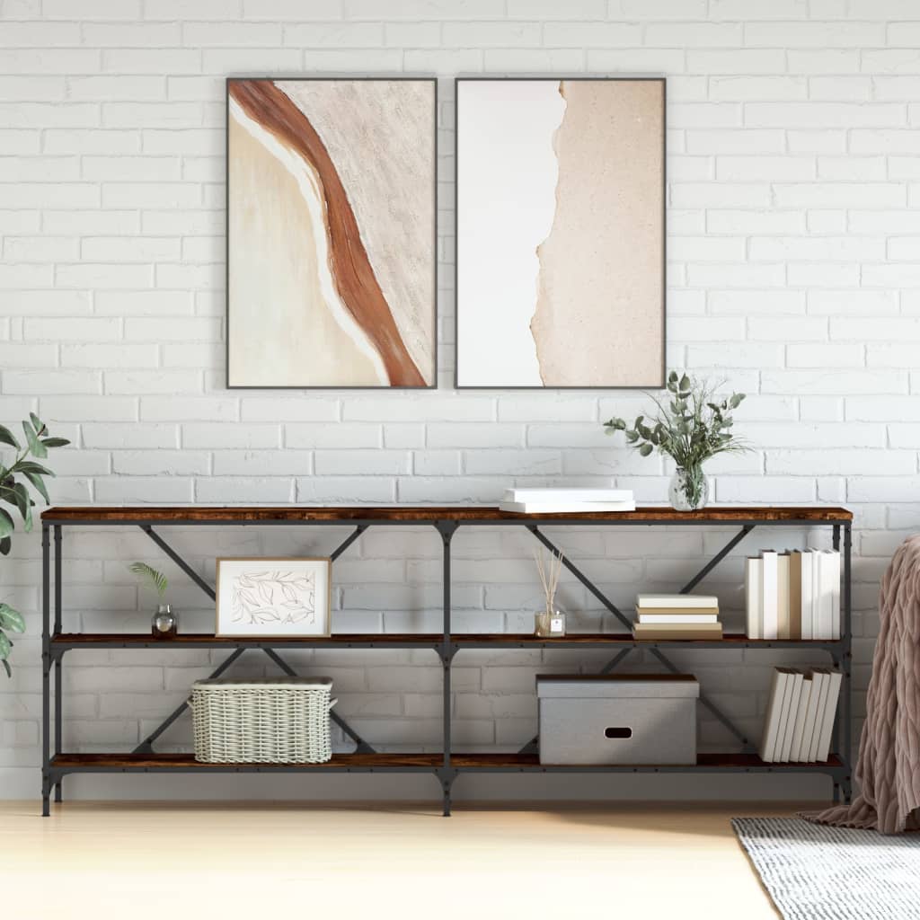 Table console chêne fumé 200x30x75 cm bois d'ingénierie et fer - XIOS
