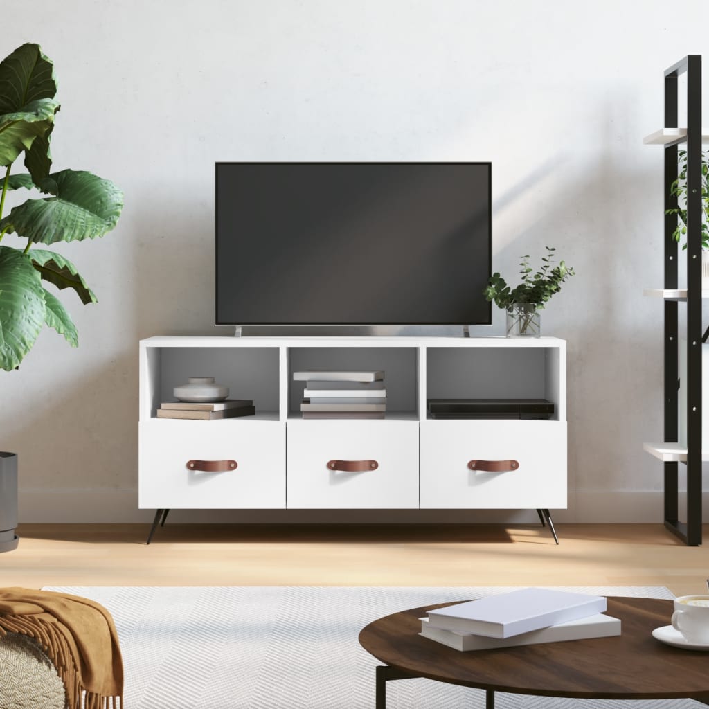 Meuble TV blanc 102x36x50 cm bois d'ingénierie - XIOS