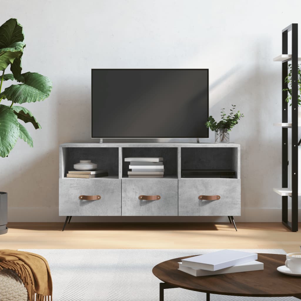 Meuble TV gris béton 102x36x50 cm bois d'ingénierie - XIOS