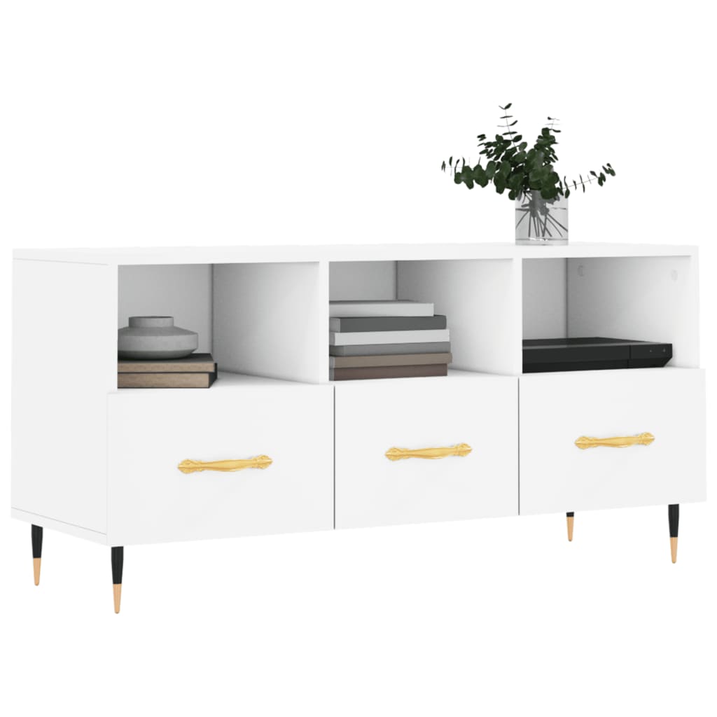 Meuble TV blanc 102x36x50 cm bois d'ingénierie - XIOS