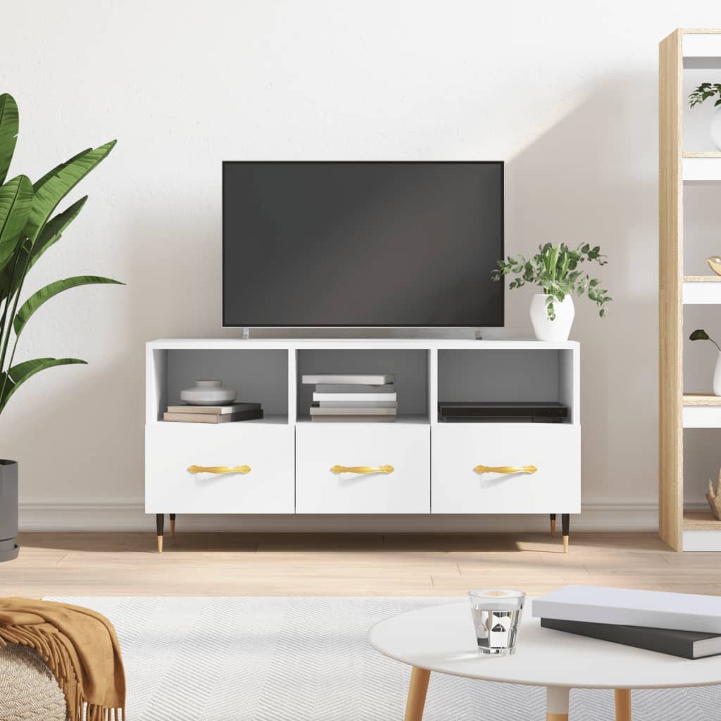 Meuble TV blanc 102x36x50 cm bois d'ingénierie - XIOS