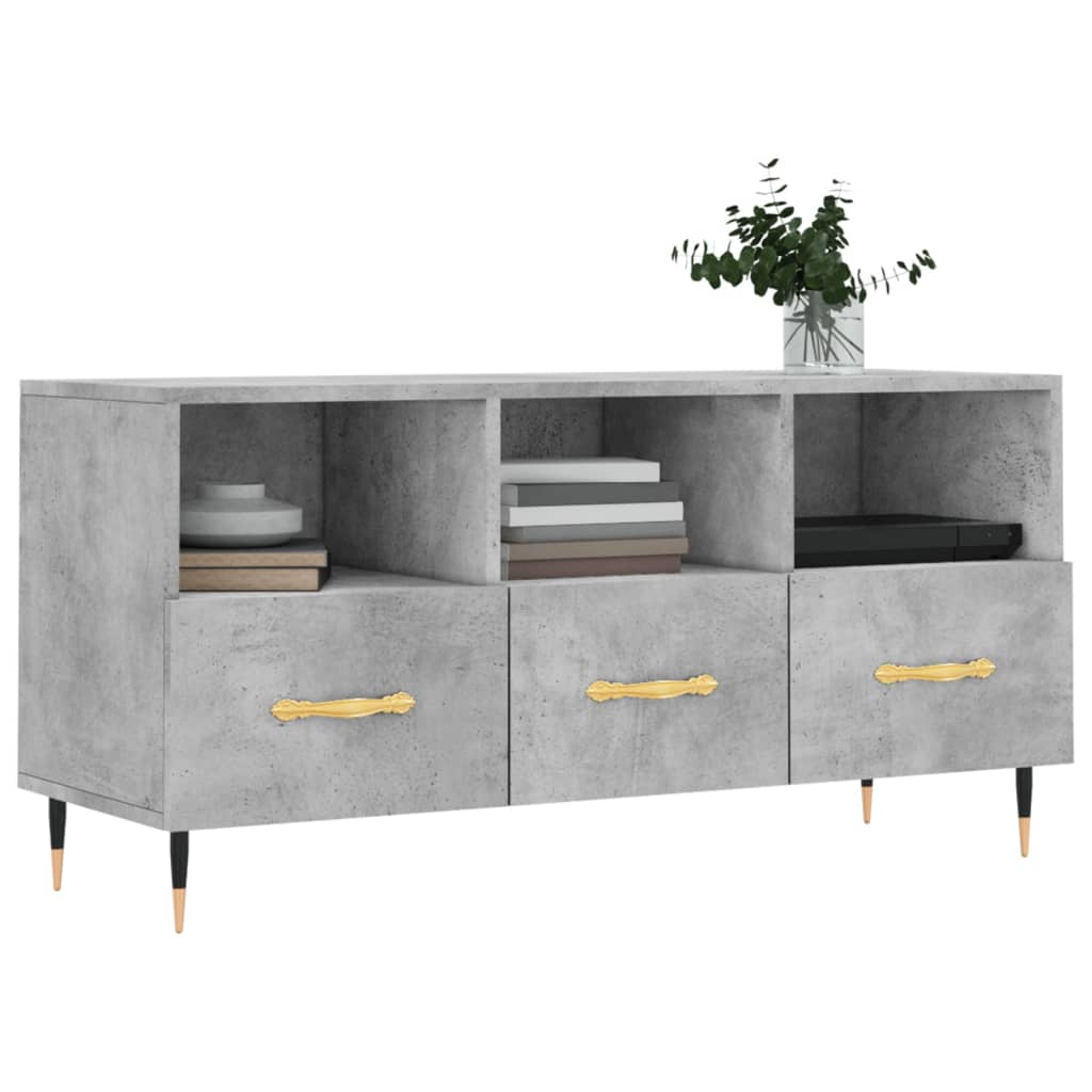 Meuble TV gris béton 102x36x50 cm bois d'ingénierie - XIOS