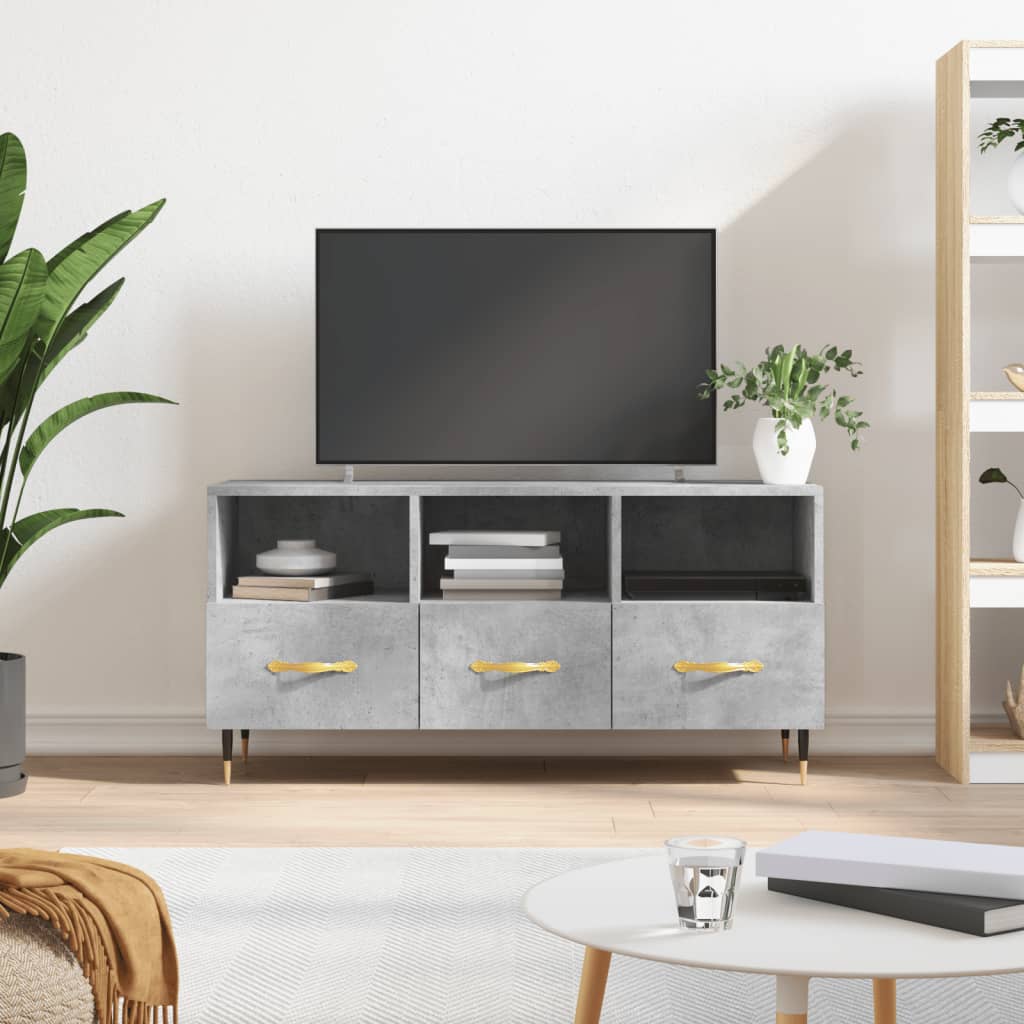 Meuble TV gris béton 102x36x50 cm bois d'ingénierie - XIOS