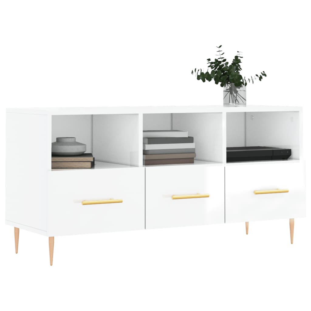 Meuble TV Blanc brillant 102x36x50 cm Bois d'ingénierie - XIOS