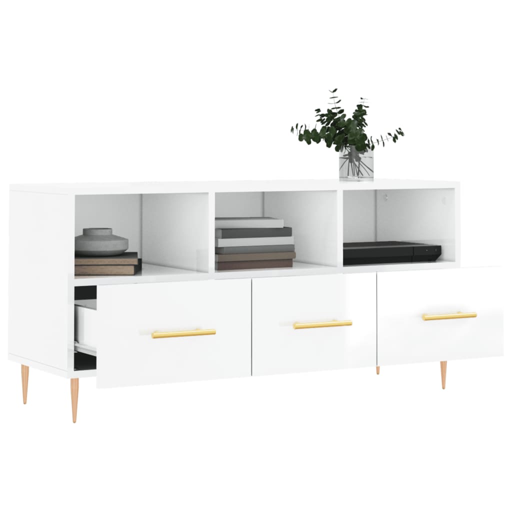 Meuble TV Blanc brillant 102x36x50 cm Bois d'ingénierie - XIOS